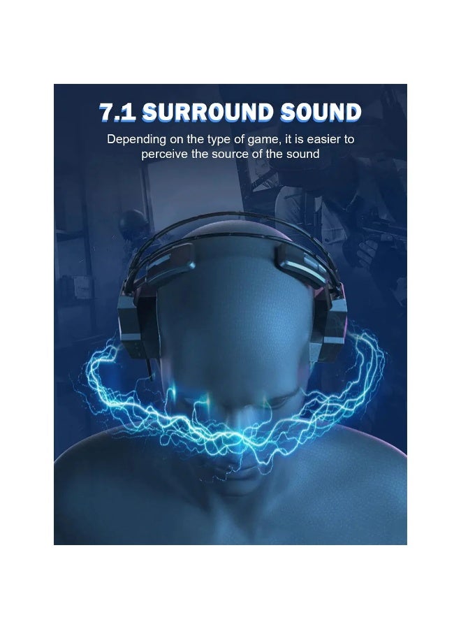 onikuma X20 Wired Professional Gaming Headset with Noise Cancelling Microphone, 7.1 Surround Sound , RGB Lighting, 50mm Precision Drivers, 3.5mm connection , Stereo Surround Sound, Comfortable Over-Ear Design for PC and Laptops (Black) - Image 5